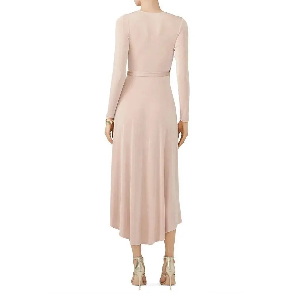 ASTR Melonie Dress Knit Long Sleeve Surplice Neck High Low Hem Wrap Maxi Pink S